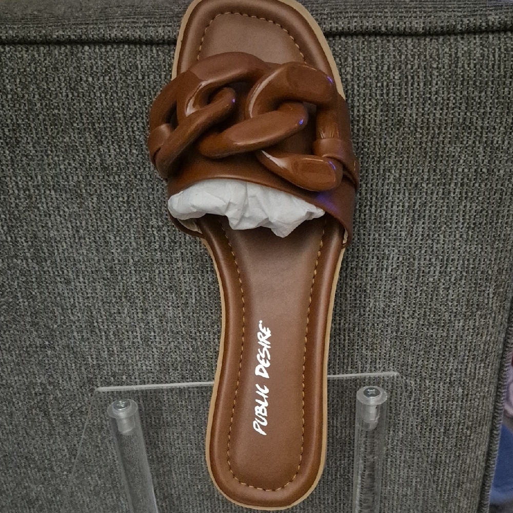 Public Desire Brown Chain Slide Sandals